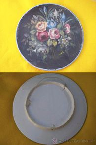 Art: Pintura al óleo sobre plato cerámica. Ramo de Flores